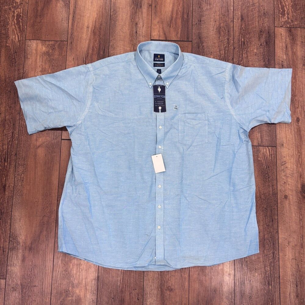 Stafford Travel Wrinkle Free Oxford Dress Shirt Mens Big 20 Light Blue NWT